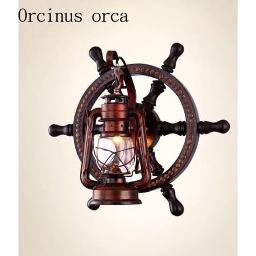 Continental retro wood rudder Wall Lantern American country creative personality bar lamp