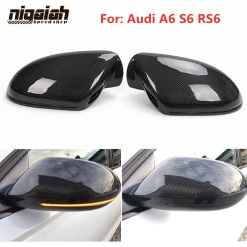 Carbon Fiber Mirror Cover for Audi A6 C7 S6 RS6 2012-2018 Car Rear View Mirror Caps With Lane Assist 1:1 Replacement