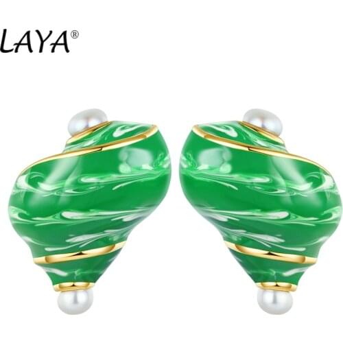 Laya Silver Conch Stue Earrings For Women 925 Sterling Silver Simple Design Colorful серьги Fine Jewelry Handmade Enamel