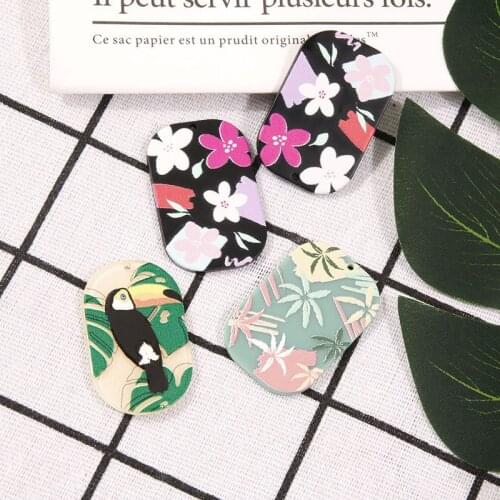 Summer style 30pcs/lot color flower pattern print geometry irregular rectangle shape acrylic beads diy jewelry earring accessory