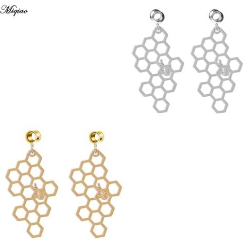 Miqiao New Fashion Hive Bee Stainless Steel Ear Piercing Plugs Expanders 6-25mm Body Jewelry Ear Gauges Tunnels 1 Pair