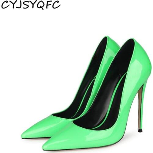 CYJSYQFC Fashion Sexy Women Florescent Color Painted Wedding Shoes Pointy Toe Slip On Thin High Heel Lady Pumps For Dress Party