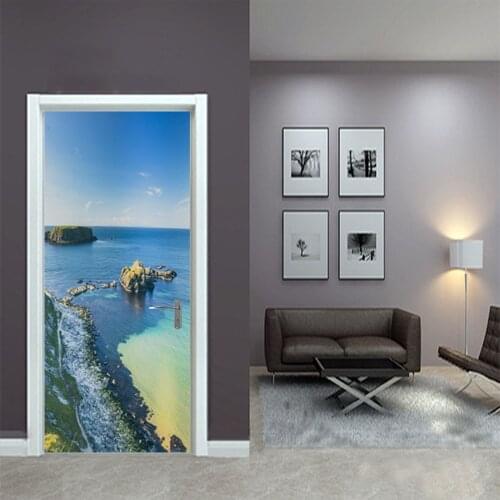 Beach Beautiful Scenery Door Stickers Self Adhesive Vinyl Door Mural Modern Style Home Decor Art Door Decal Bedroom Door Posters