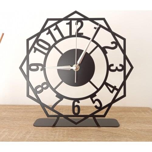 Table clock, Modern and Geometric Clock, Desktop Metal Clock, Table top clock, Star Black