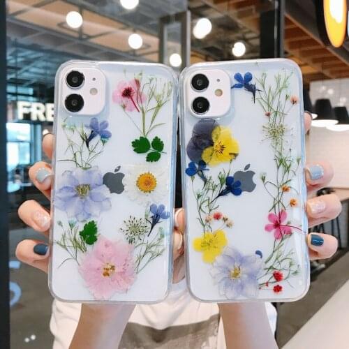 Real Dried Floral Flower Soft TPU Gel Case For iPhone 12 mini 11 Pro Max 7 8 SE Xs Max XR Soft Silicone Cover Phone Cases Shell