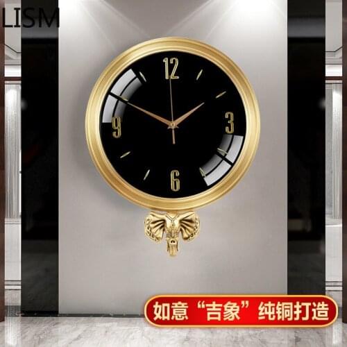Nordic Simple Silent Pure Copper Elephant Wall Clock Light Luxury Living Room Fashion Creative Luxury Wall Art Decoration Zegary