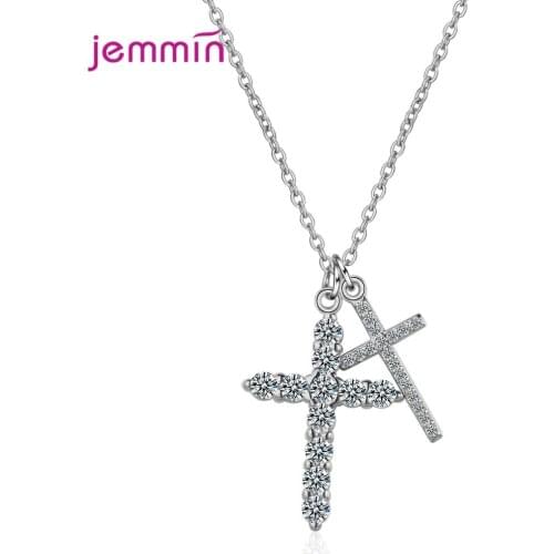 Minimalist Double Cross Pendants Necklace Women Jewelry CZ Zircon 925 Sterling Silver Necklaces Chokers Wedding Birthday Gift