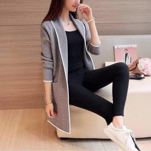 Spring Autumn Polyester Womens Coat Turn-Down Collar Long Sleeve Cardigan Loose Solid Korean Style Fashion Office Lady Coat