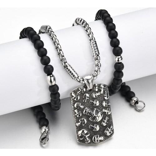 316L Stainless Steel Skull Pendants Necklace Beads Chain Necklace Charm Men Necklace Vintage Male Jewelry