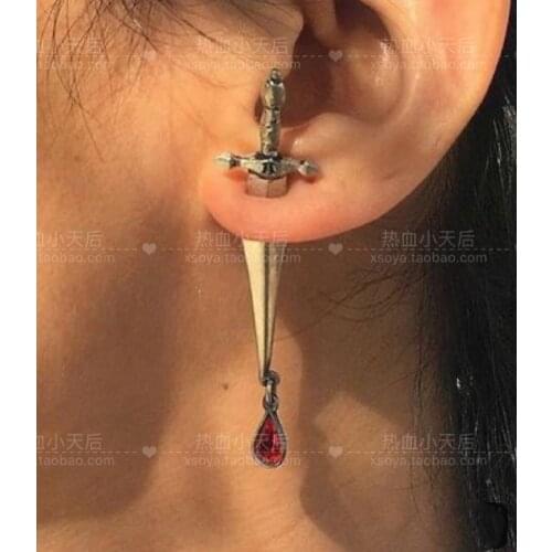 Personality Gothic Cool Punk Silver Sword Earrings Crazy Twining Snake Hoop Earrings Statement Earrings Party Jewe