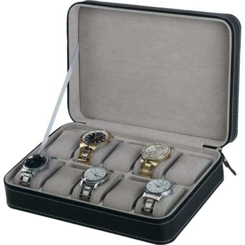 Dropshipping Quality Leather Zipper Watch Bag Portable Leather Bag Watch Case 10Sets Wristwatch Box Storage Fashion Watch Boxes