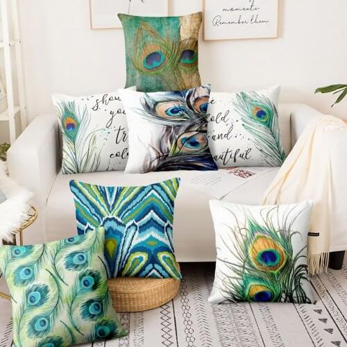 Home Pillow Decoration Art Design Peacock Feather Printed Cushion Decorative Pillow Almofadas Decorativas Para Sofa Throw Pillow