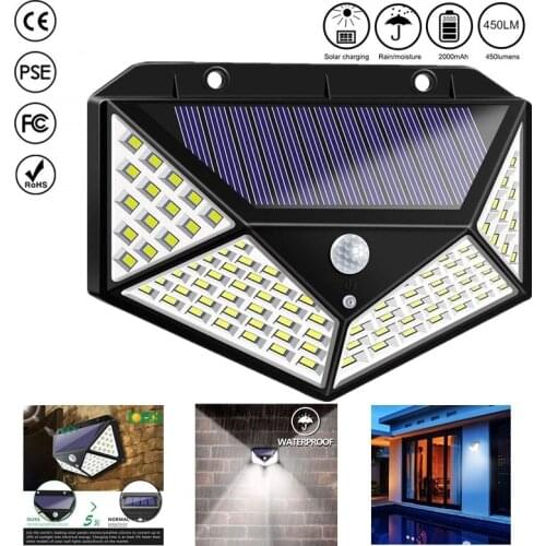 100 LED Solar Lights Outdoor Lighting Power Sunlight Waterproof PIR Motion Sensor Street LED Light for Garden Decoration Lights