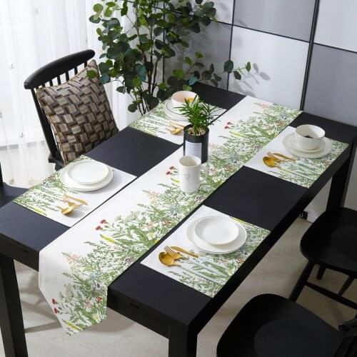 Vintage Herb Plant Table Runner Set Cotton Linen Table Runners Tablecloth Dining Table Mat Home Wedding Table Decoration