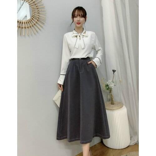Fashion Women Skirt Casual Long Skirt A Line Female Streetwear Skirt Solid Color High Waist Loose Autumn Skirt