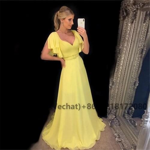 Yellow 2021 Simple Bridesmaid Dress Long Chiffon Formal Wedding Party Dress Cap Sleeves Women Bridesmaid Dress Custom Made