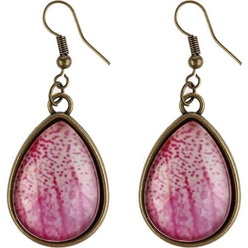 Unique Rose Petals Hoop Earring Oval Glass Water Drop Earrings Charming Orchid Petals Earring Women Wedding Party Jewelry Gift