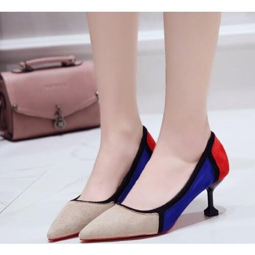 Spell Color Women Pump High Heels Single Shoes Female Summer Patent Leather Wedding Party Woman Color Matching Shoes W32-24