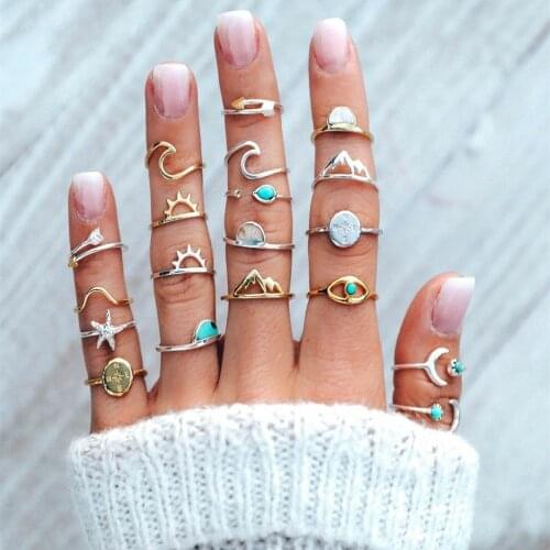 DIEZI 19Pcs/ Set Vintage Gold Silver Color Knuckle Joint Rings Set For Women New Arrival Compass Arrow Starfish Finger Rings