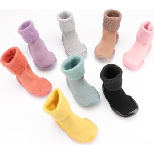 Winter Baby Toddler Floor Anti-Dropping Heel Kids Warm Lamb Wool Snow Sock Shoes Pure Color 5Sizes 8Colors KeDing