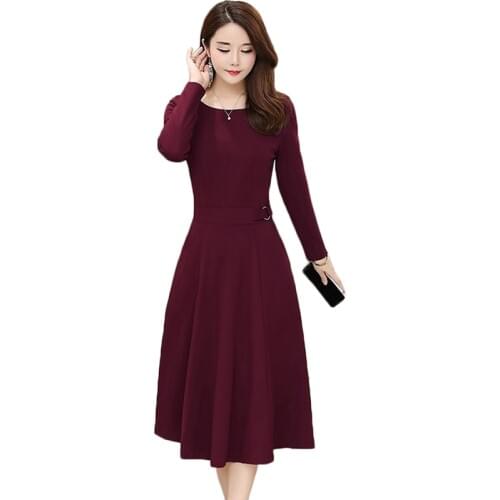 Winter Women Dresses Solid Long Sleeve Work Office Long Dress Elegant Plus Size 5XL Women Clothes Party Dress Autumn Vestidos