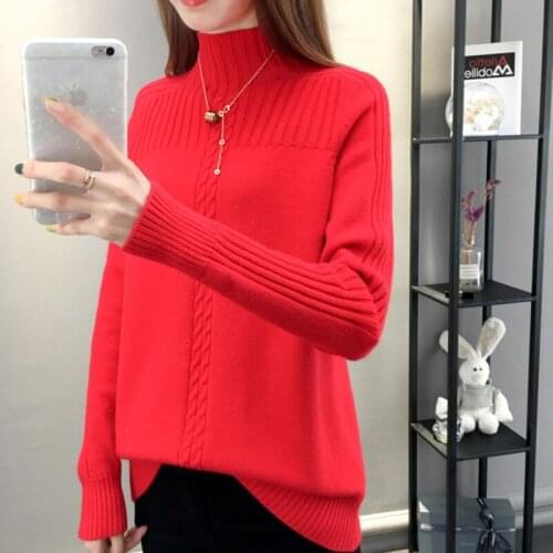 Winter Warm Red Turtleneck Pullover Women Knitted Sweater Fall Ladies Elegant Slim Korean Sweaters Autumn Female Knitwear Tops