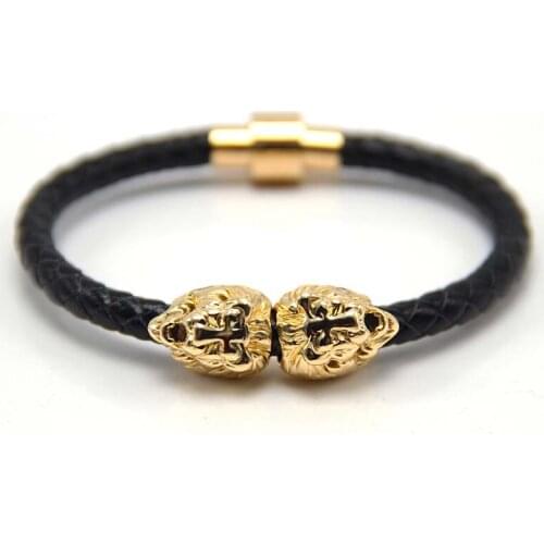 Gold/ Lion Head Cool Bracelet Men and women,Braided Leather Lion Head Bracelets Wholesale Bracelet hot selling