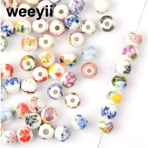 20pcs 8mm Ceramic Lotus Pattern String Round Beads for Making Jewelry Bracelet and Necklace Accessories