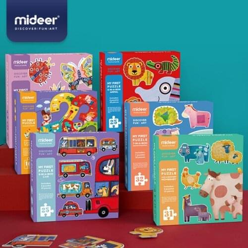 6 in 1 MiDeer Paper Puzzle Kids Box Puzzles Car Animal Number Geometry Children Educational Toys Jigsaw Puzzle Gifts 3+ Years