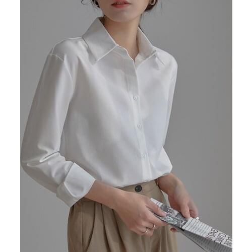White Shirt Loose Turn-Down Collar Elegant Women Chiffon Blouse Autumn Korean Style Long Sleeve Casual Office Ladies Tops Femme