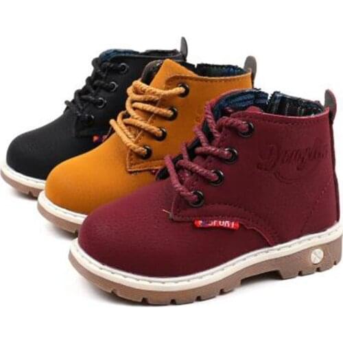 Fashion Children Ankle boots Autumn Winter Boys Girls shoes PU leather Casual Outdoor boots Kids Baby Flat shoes