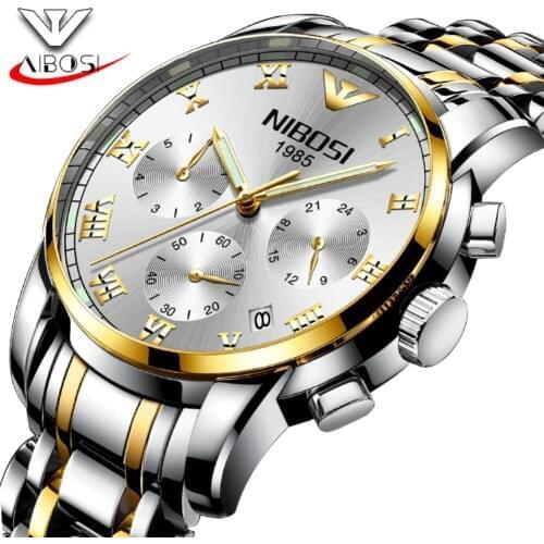 NIBOSI Mens Watches Top Brand Luxury Fashion Business Quartz Watch Men Sport Full Steel Waterproof Wristwatch Relogio Masculino