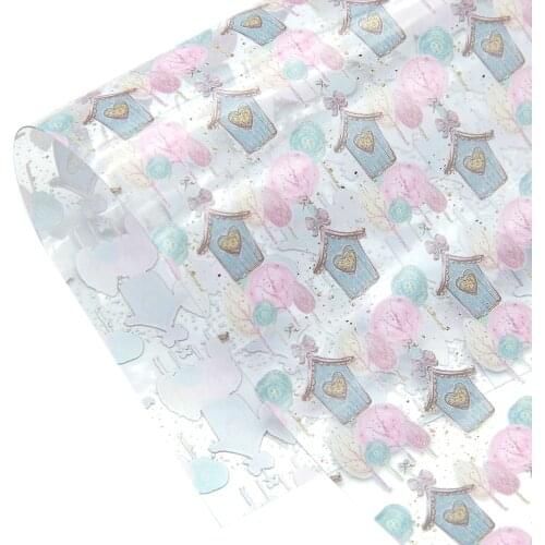 David accessories 20*33cm Transparent UV Printing Synthetic DIY Bow Bag Material Party Decoration Faux Leather Fabric,1Yc8161