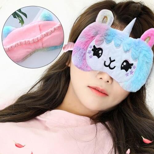 Children Unicorn Plush Eye Mask Colorful Fur Sleeping Eyeshade for Kids Winter Travel Cute Soft Unicorn Cat Eye Band Blindfold