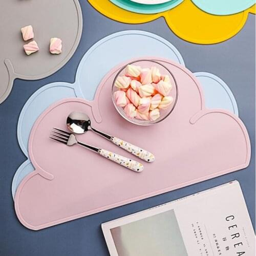 Baby Placemats Silicone Material Non-Slip Insulation Non-Toxic Baby Meal Training Solid Color Placemats Cloud Shape Waterproof