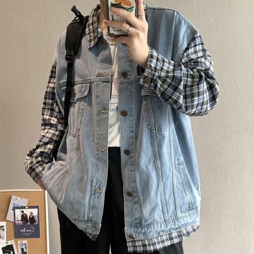 Denim jacket male Korean style trend loose ins Hong Kong style sub-splicing jacket handsome on clothes