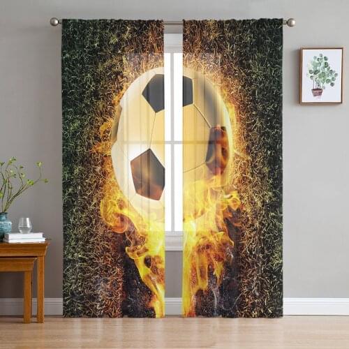 Football On Fire On The Grass Curtain For Living Room Transparent Tulle Curtains Window Sheer For The Bedroom Accessories Decor