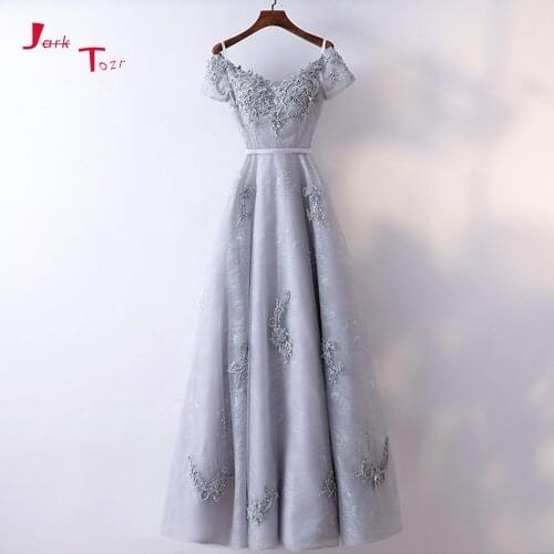 Jark Tozr Custom Made Off The Shoulder Short Sleeve V-neck Beading Appliques Lace Formal Evening Dresses Long Vestido De Festa