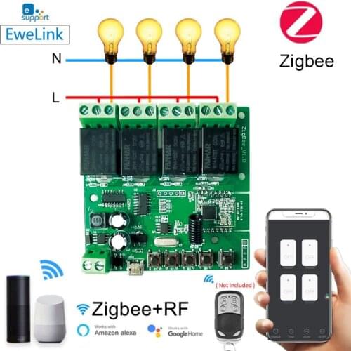 Zigbee+RF 4 Way Switch For Yandex Alice Alexa Google Assistant MQTT MICRO USB DC 4 Gang Smart Switch Module Work With Ewelink
