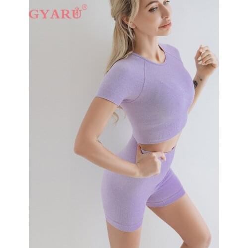 GYARU Yoga Set Women Seamless Set Women Yoga Set Short Sleeve Crop Top High Waisted Sports Pants Gym Clothing Jogging Suits