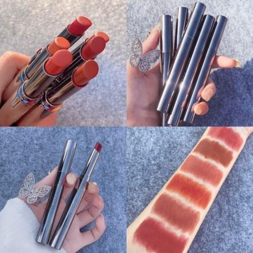 Small Thin Tube Lipstick Easy To Wear 6 Colors Moisturizing Velvet Matte Niche Not Easy To Fade Moisturize Makeup Cosmetics QBMY