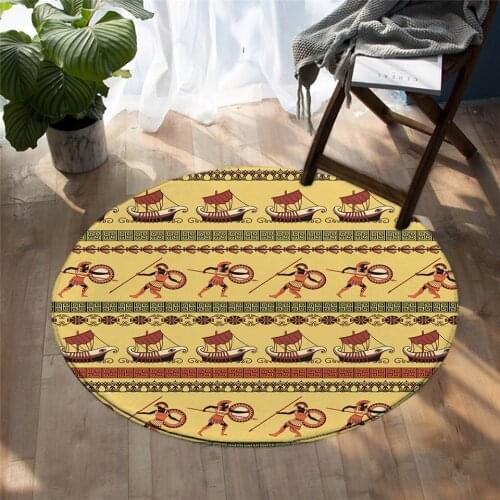 Fashion Ancient Round Carpet Greek Ships Soft Floor Mat Traditional Ethnic Non-slip Area Rug Vintage Home Round Carpet