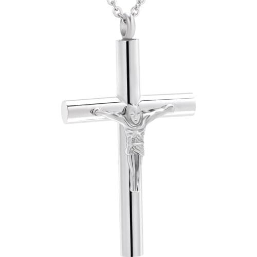 Jesus Crucifixion Christian Cross Memorial Urn Cremation Jewelry For Ashes Stainless Steel Mens Pendant Necklace Keepsakes Urn