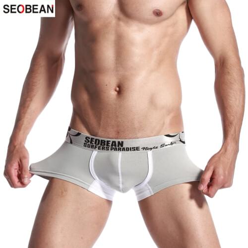 SEOBEAN Mens Underwear Low Waist U-pouch Bag Design Push Up Sexy Fashion Pure Cotton Breathable Male Boxers