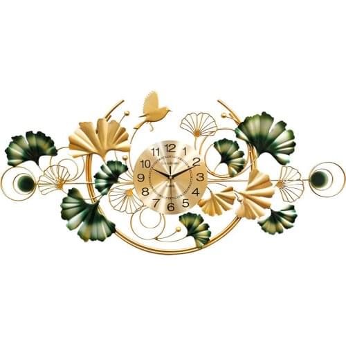 New Chinese Ginkgo Leaf Pendant Wall Clock Living Room Sofa TV Background Wall Iron Decoration Wall Hanging Modern Decor