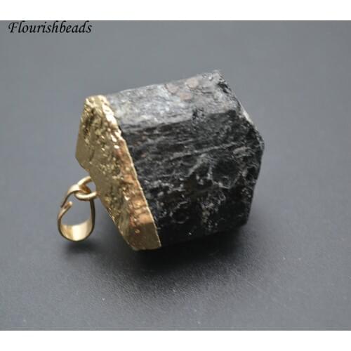 Natural Black Tourmaline Fat Boulder Nugget Stone Pendant fit Necklace Making