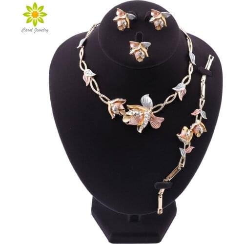 Nigerian Wedding Women Accessories Jewelry Set Brand Dubai Gold Flower Jewelry Set Fashion African Beads Jewelry Set