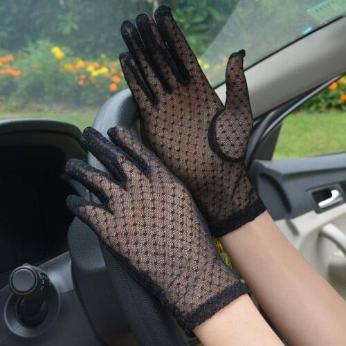 New Summer Gloves Women Sexy Lace Mesh Black Drivng Gloves Anti Uv Sunscreen Full Finger Elegant Lady Dance Gloves