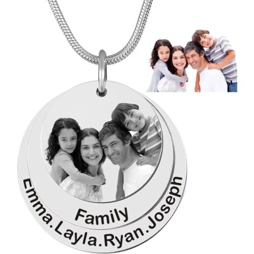 Personalized Family Photo Necklace Pendant Engraved Picture ID tag Memorial 3 Pendant Round Jewelry SL-126
