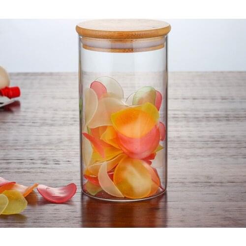 Food Storage Containers Glass Jars with Airtight Solid Bamboo Wood Lid For Coffee Beans Flour Sugar Candy Cookie Spice Container